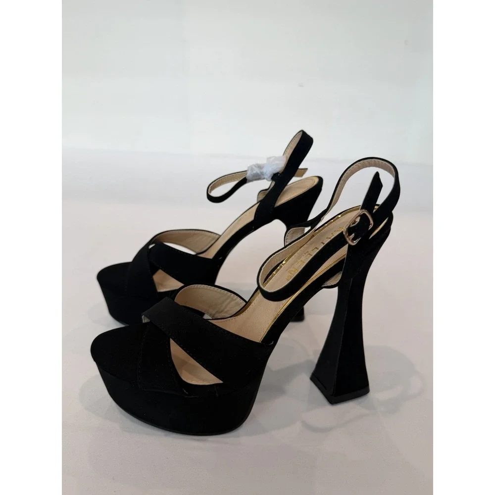 Kaleen Women's Black High Heels Open Toe Size 6 Suede Platform Party Night Out